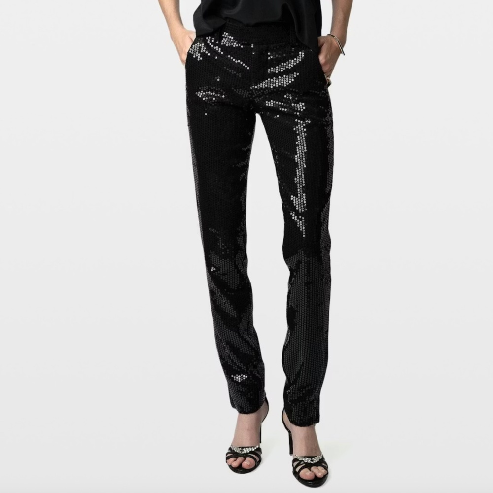 Zadig & Voltaire Prune Ankle Zip Sequin Pants Black